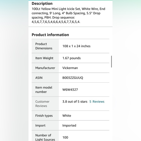 NWOT 100lt yellow icicle set white white plug 9 long 4 spacing 5.5 drop🎄🎆 - Picture 4 of 4